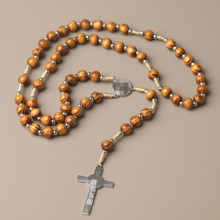 St. Benedict Medal & Crucifix, Brown Tiger's Eye Alloy Chain Rosary