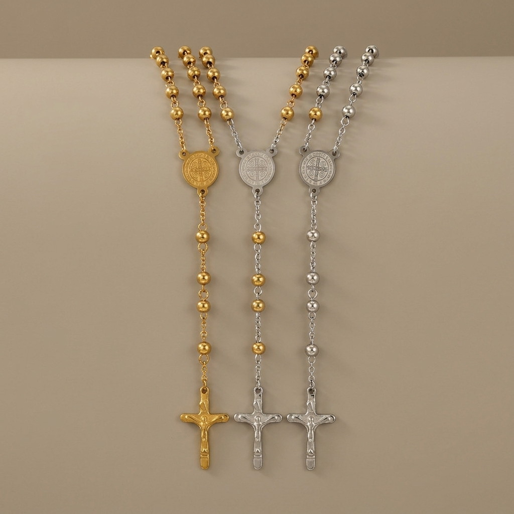 Stainless Steel Beads St. Benedict Crucifix Rosary