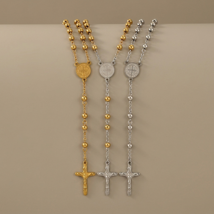 Stainless Steel Beads St. Benedict Crucifix Rosary