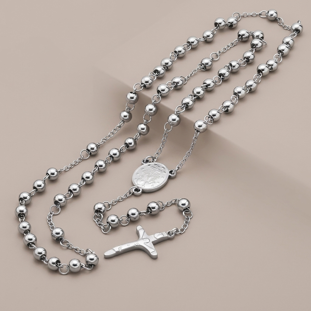 Hematite Rosary with Blessed Virgin Mary Medal