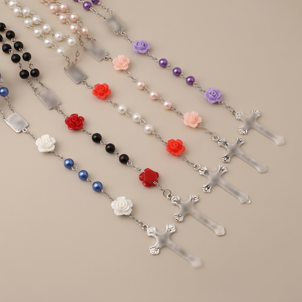 Handmade Purple Pearl & Flower Divine Mercy Rosary