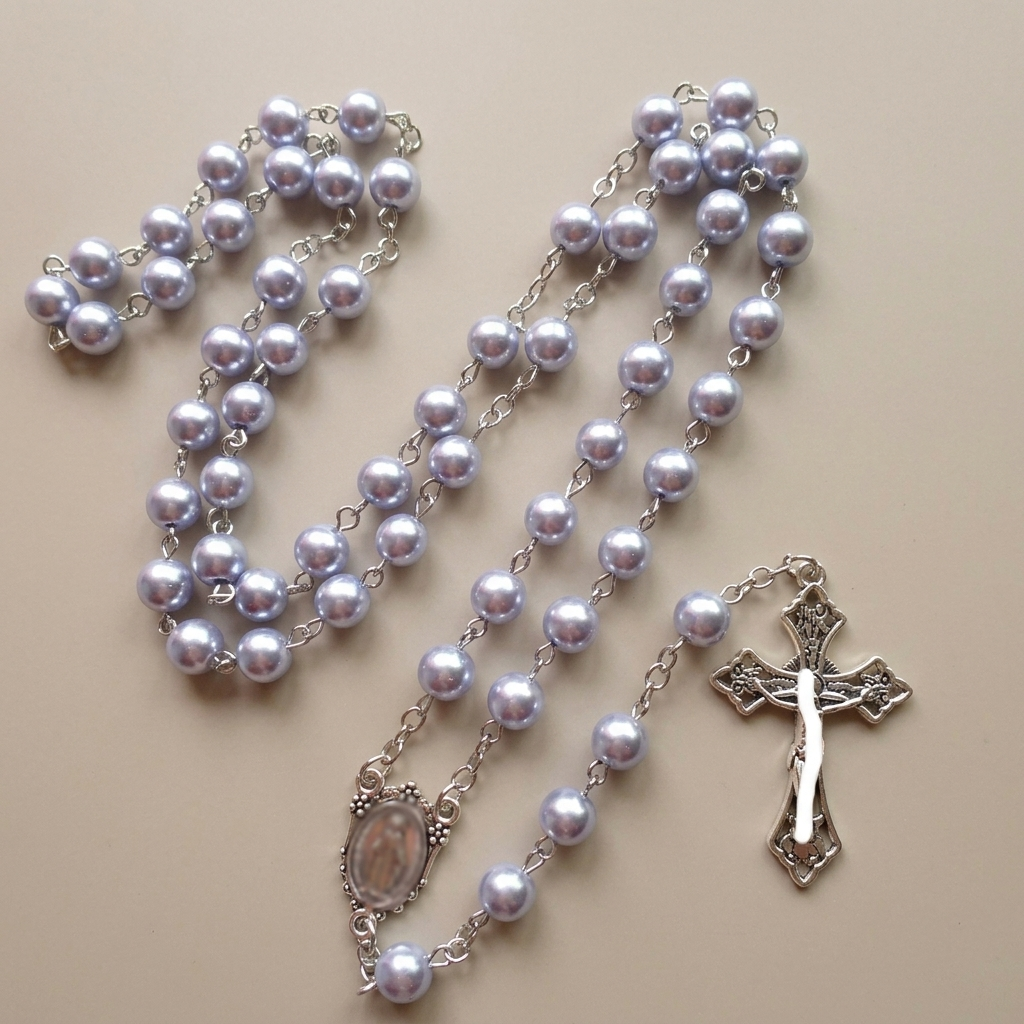 Purple Pearl Rosary Christian Necklace