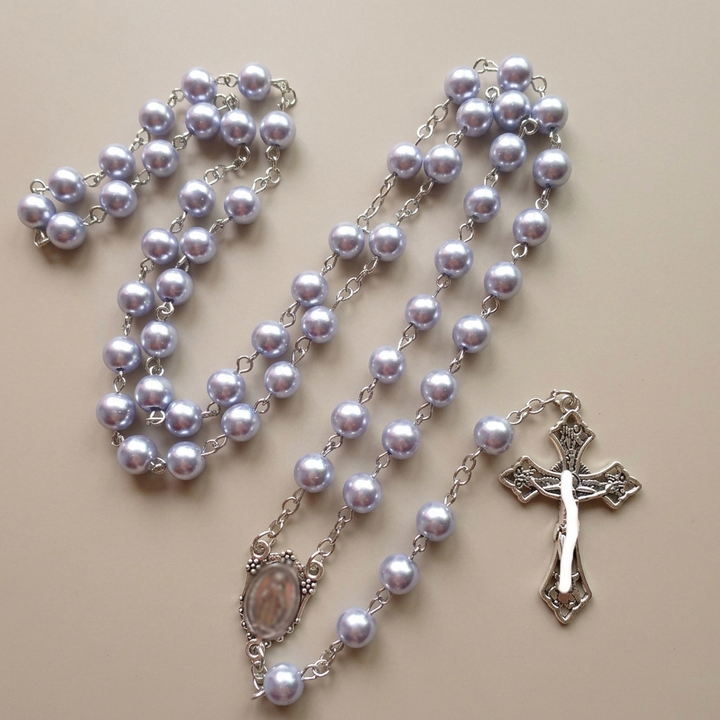 Purple Pearl Rosary Christian Necklace