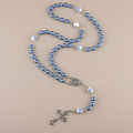 Sky Blue Pearl Our Lady Rosary with Jeweled Golden Crucifix