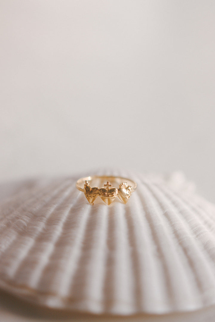 Sacred Hearts of the Holy Family Ring in Gold Vermeil