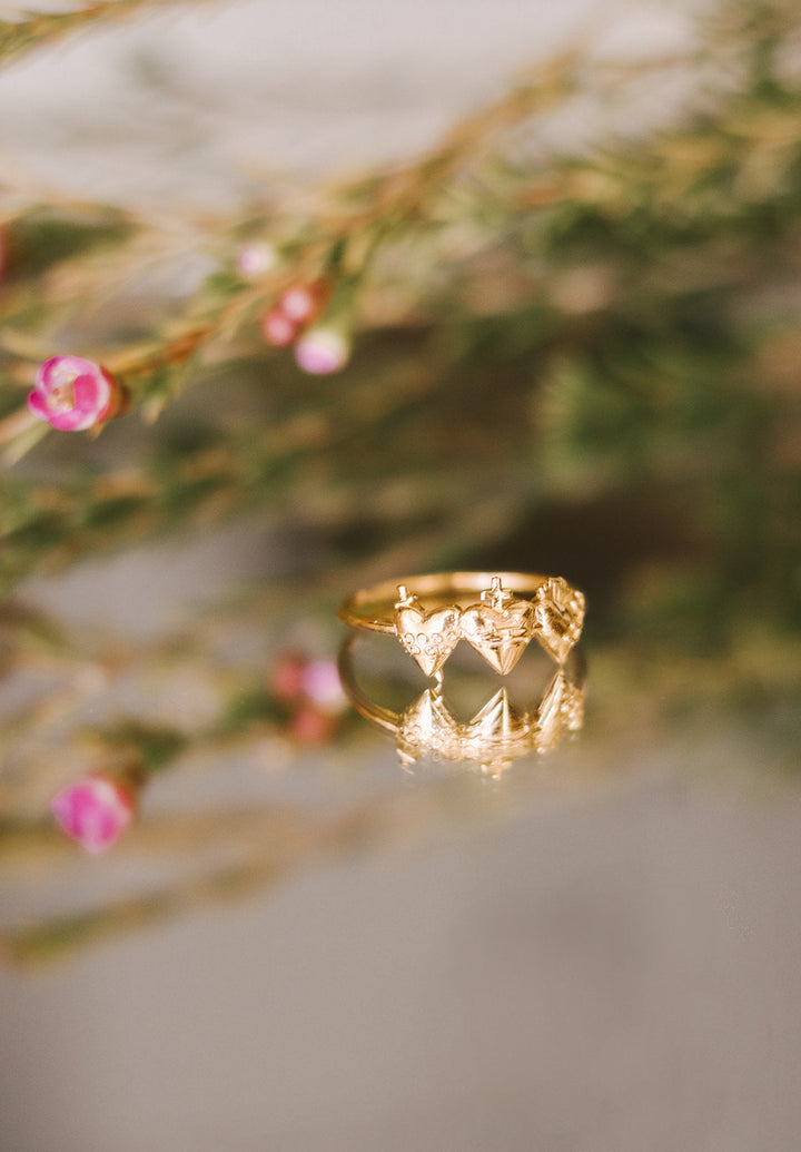 Sacred Hearts of the Holy Family Ring in Gold Vermeil