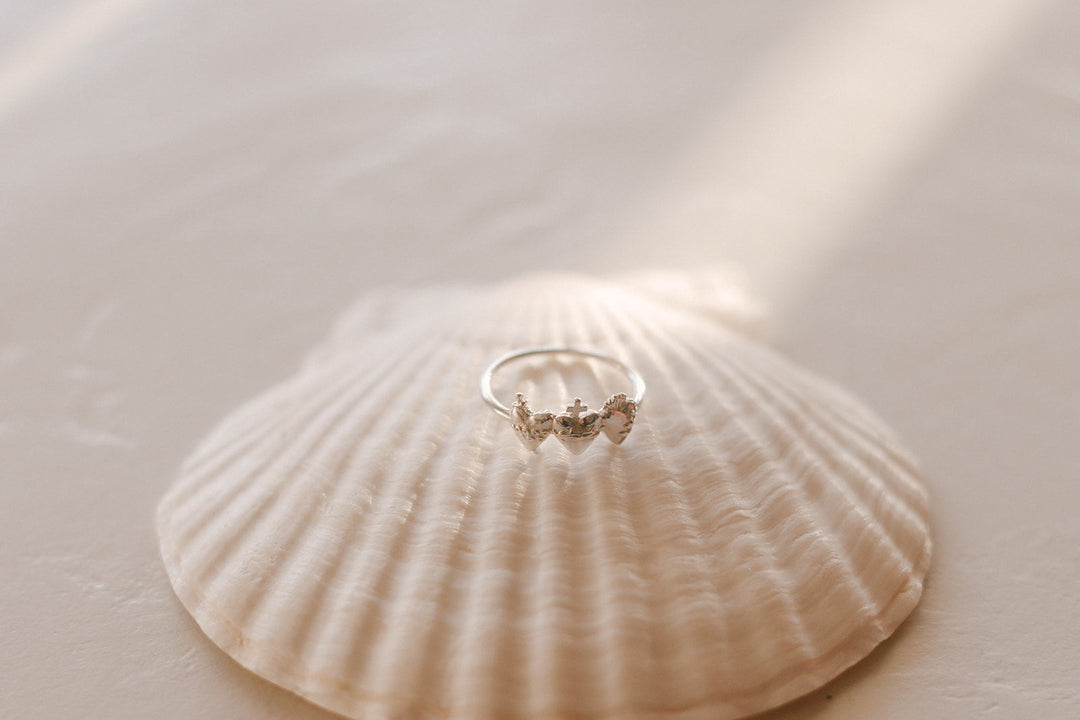 Sacred Hearts of the Holy Family Ring in Sterling Silver