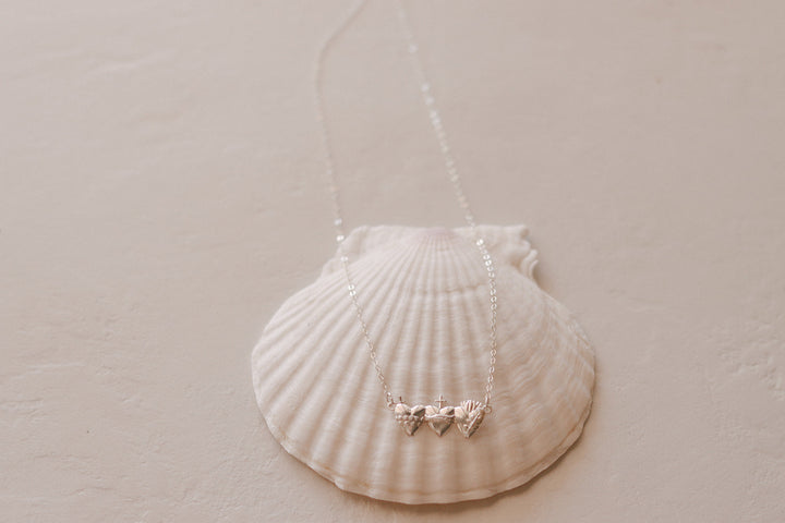 Sacred Hearts of the Holy Family Necklace in Sterling Silver