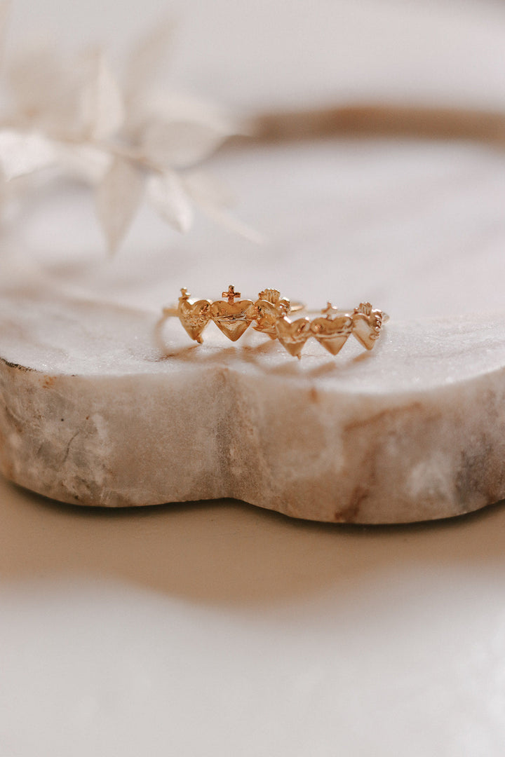Sacred Hearts of the Holy Family Ring in Gold Vermeil
