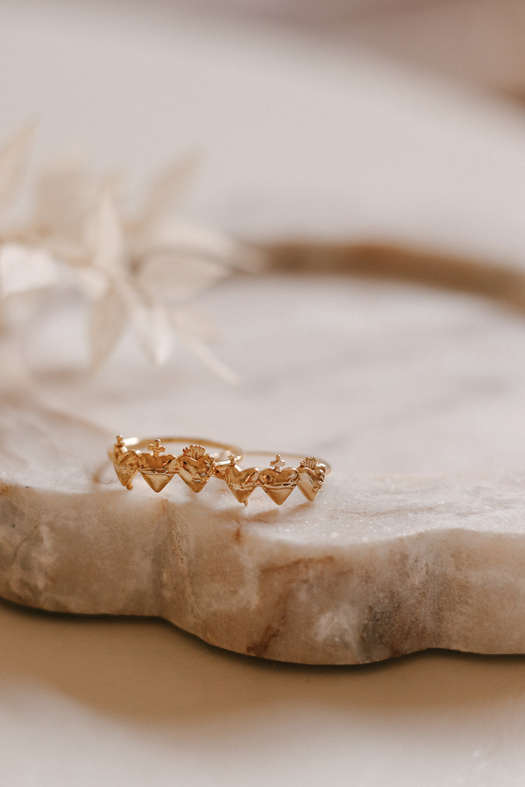 Sacred Hearts of the Holy Family Ring in Gold Vermeil