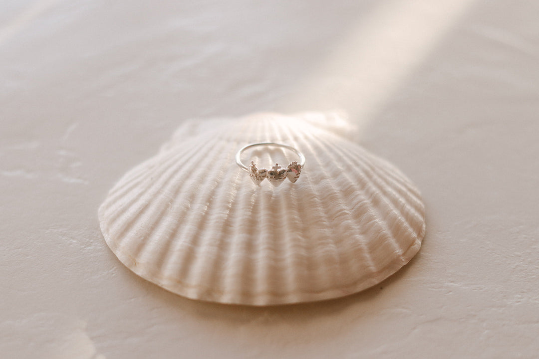 Sacred Hearts of the Holy Family Ring in Sterling Silver