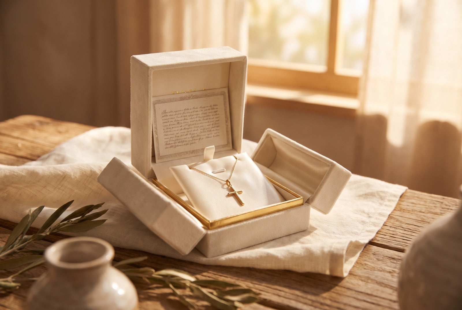 Promised jewelry in its gift box with a scripture card
